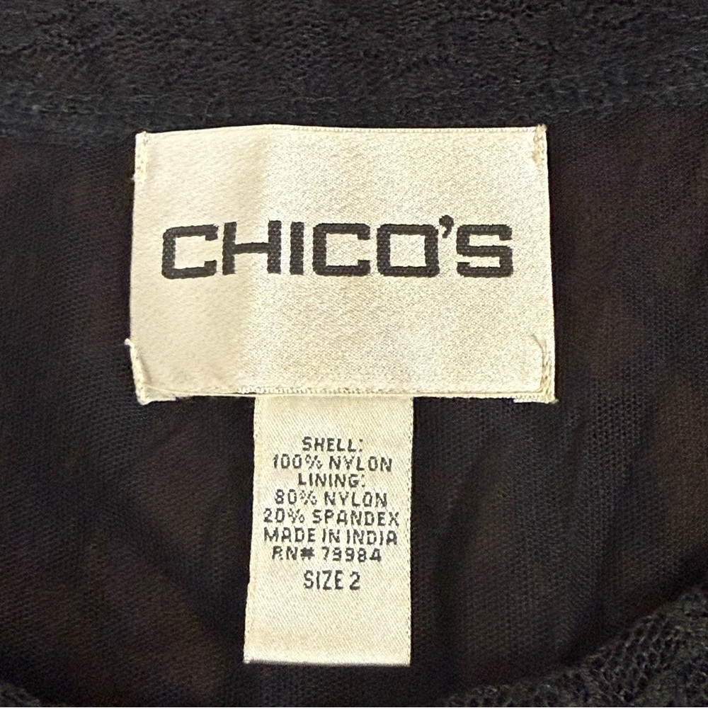 Chico’s Black Lace Sleeveless Tank Top Sheer Floral Overlay Elegant Size 2 - Picture 5 of 7